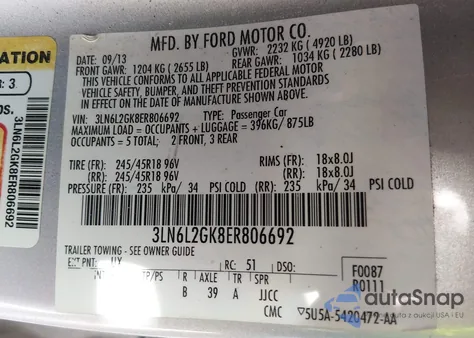 2014 Lincoln Mkz z USA, uszkodzony, nr VIN 3LN6L2GK8ER806692